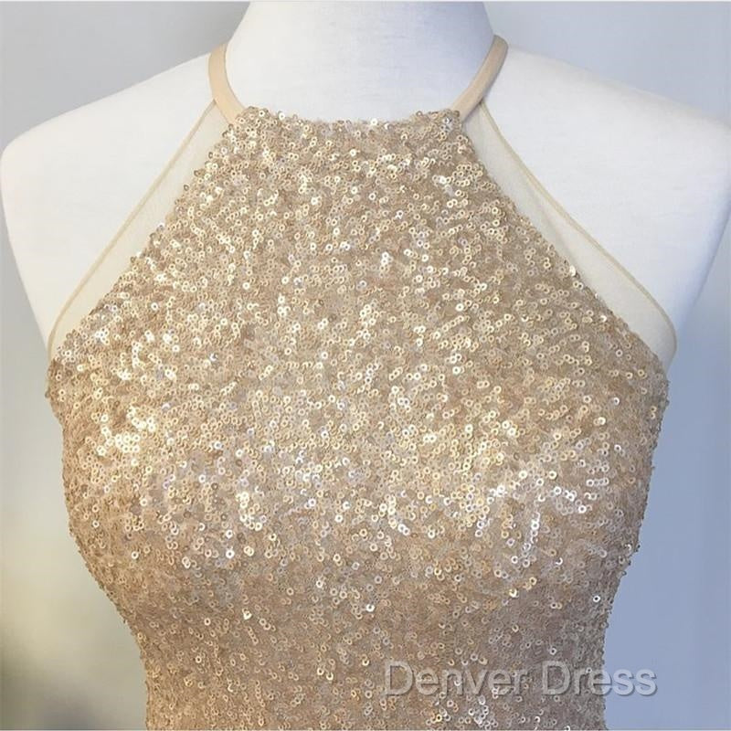 Rose Gold Sequins Halter Bridesmaid Dresses Long Mermaid Gown Secondary image