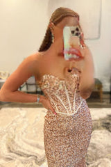 rose gold sparkly sequins mermaid long prom dress