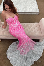 Rose Gold Sparkly Sequins Mermaid Long Prom Dresses