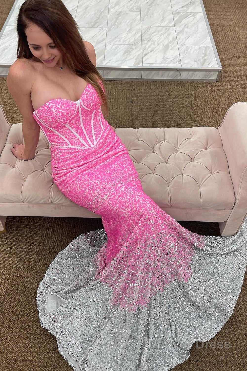Rose Gold Sparkly Sequins Mermaid Long Prom Dresses