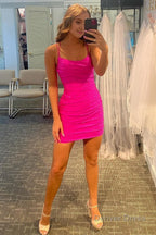 Rose Pink Lace Up Tight Homecoming Dresses