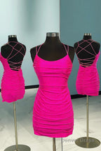 Rose Pink Lace Up Tight Homecoming Dresses