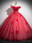 Rose Red Ball Gowns Tulle Beading Quinceanera Dresses