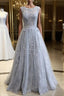 Round Neck Appliques Vintage Tulle Lace Prom Dress, Bridesmaid Dresses