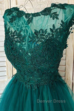 Round Neck Beaded Green Lace Short Prom Homecoming Dress, Short Green Lace Prom Graduation Prom Dresses