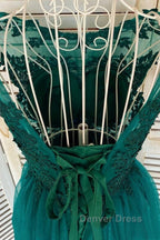 Round Neck Beaded Green Lace Short Prom Homecoming Dress, Short Green Lace Prom Graduation Prom Dresses
