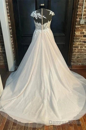 Round Neck Cap Sleeve A-Line Long Wedding Dress Secondary image