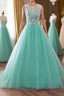Round Neck Green Lace Tulle Long Prom Dress, Green Lace Prom Dress, Green Prom Dresses