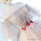 Round Neck Half Sleeves Short Pink Prom Dress, Half Sleeves Short Pink Graduation Bridesmaid Dresses