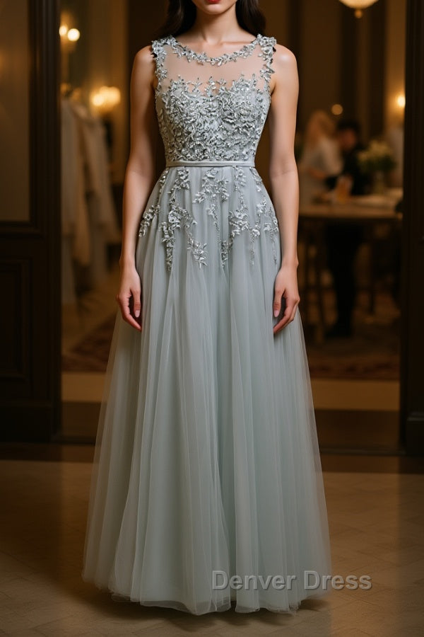 Round Neck Lace Prom Dress, Lace Prom Dresses