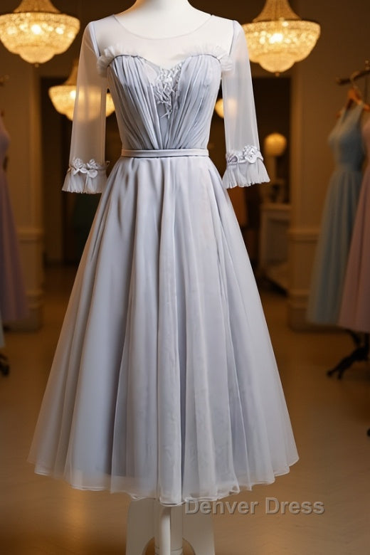 Round Neck Long Sleeves Blue Prom Dress, Long Sleeves Blue Prom Bridesmaid Prom Dresses Main image