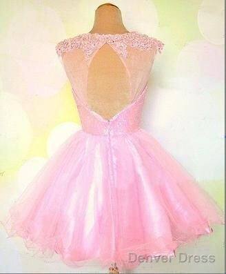 Round Neck Pink Short Lace Prom Dress, Pink Lace Homecoming/Bridesmaid/Graduation Dress Secondary image