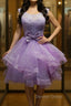 Round Neck Purple Lace Short Prom Dress, Lilac Lace Homecoming Dress, Purple Prom Dresses