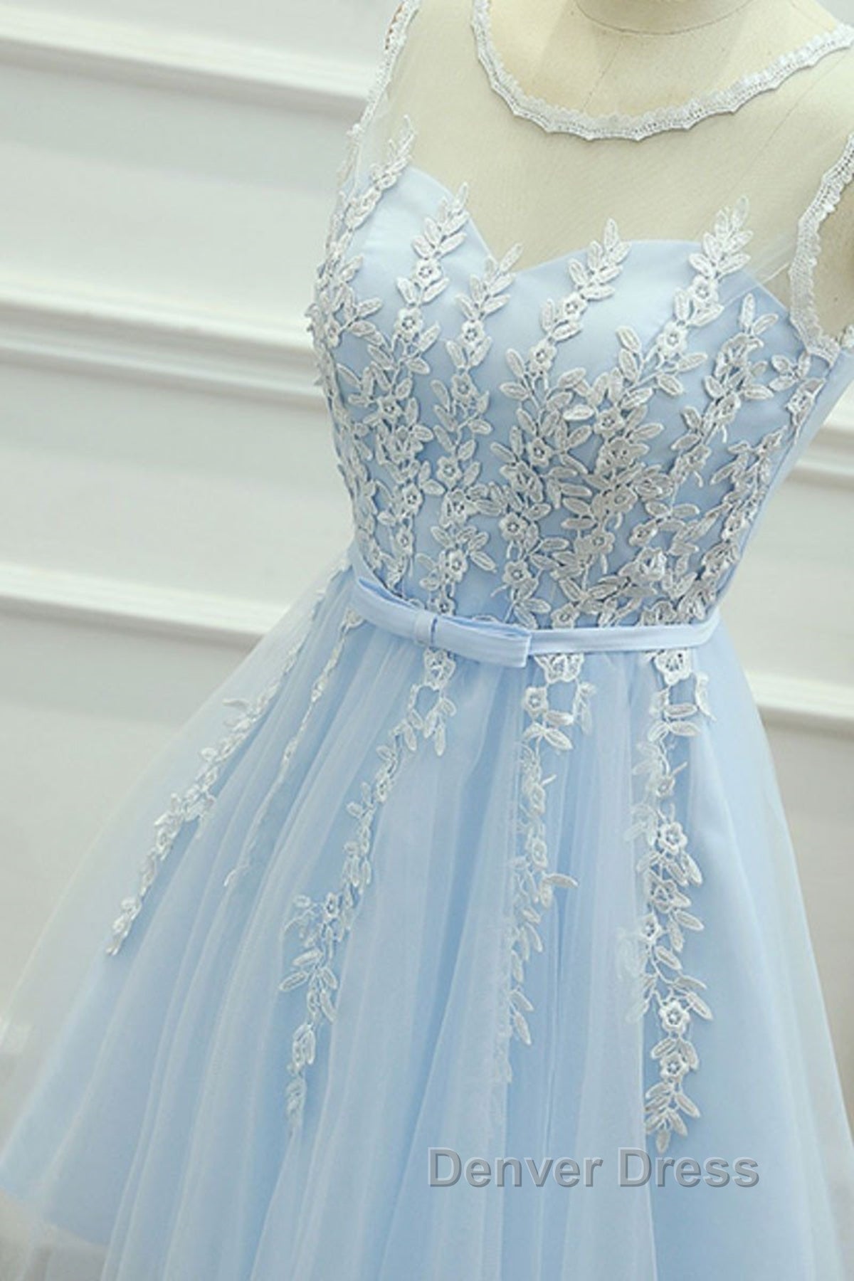 Round Neck Short Blue Lace Prom Dresses, Short Blue Lace Homecoming Graduation Dresses Secondary image