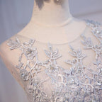 Round Neck Short Gray Lace Prom Dress, Short Gray Lace Prom Homecoming Graduation Dresses