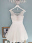Round Neck White Short Lace Prom Dress, White Short Lace Homecoming Dress Graduation Dresses