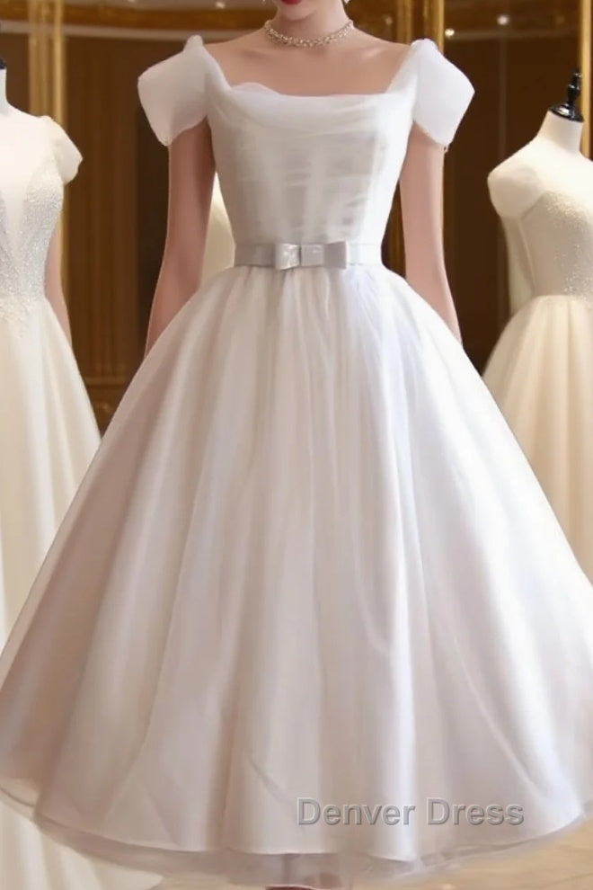 Round-Neck White Tulle Short Retro Prom Dresses, Retro Wedding Dresses Main image