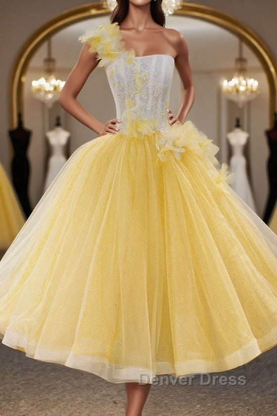 Round Neck Yellow Lace Tulle Prom Dress, Yellow Lace Short Homecoming Dress, Yellow Prom Graduation Prom Dresses