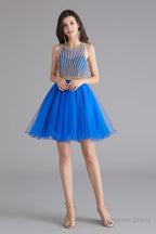 A Line Tulle Sleeveless Beading Homecoming Dresses