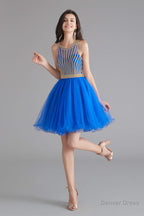 A Line Tulle Sleeveless Beading Homecoming Dresses