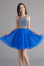 A Line Tulle Sleeveless Beading Homecoming Dresses