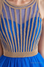 A Line Tulle Sleeveless Beading Homecoming Dresses