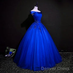 Royal Blue Ball Gown Pricess Off Shoudler Tulle Party Dress, Blue Evening Dress Prom Dress