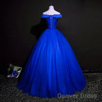 Royal Blue Ball Gown Pricess Off Shoudler Tulle Party Dress, Blue Evening Dress Prom Dress