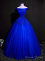 Royal Blue Ball Gown Pricess Off Shoudler Tulle Party Dress, Blue Evening Dress Prom Dress