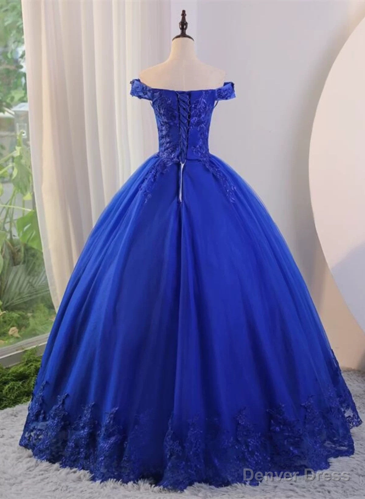 Royal Blue Ball Gowns Tulle with Lace Applique Prom Dress,Royal Blue Sweetheart 16 Dresses