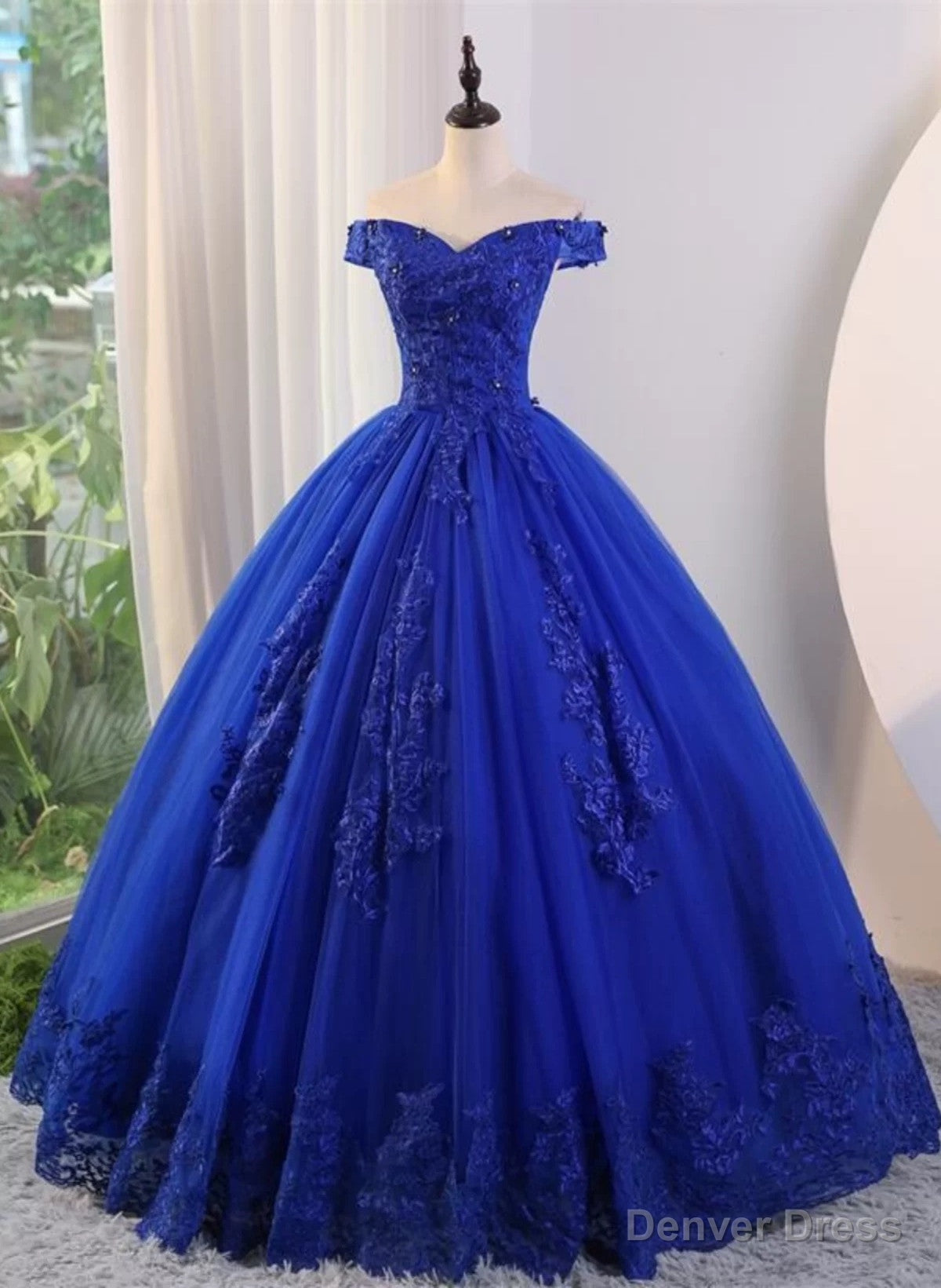 Royal Blue Ball Gowns Tulle with Lace Applique Prom Dress,Royal Blue Sweetheart 16 Dresses