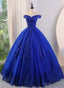Royal Blue Ball Gowns Tulle with Lace Applique Prom Dress,Royal Blue Sweetheart 16 Dresses