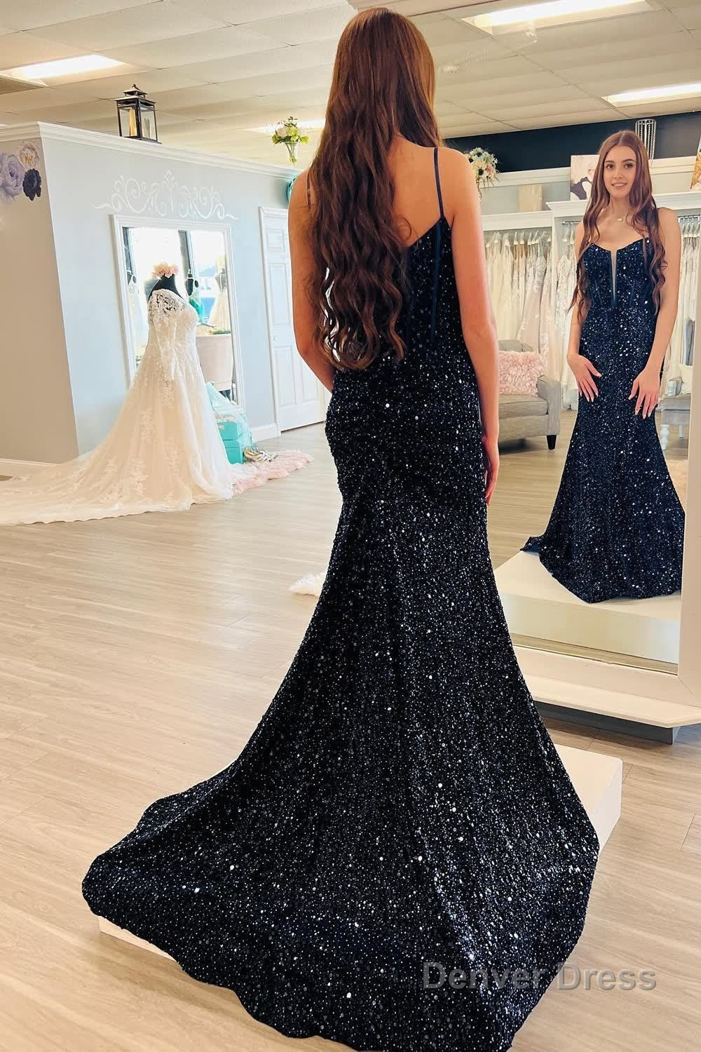 Royal Blue Beaded Sparkly Mermaid Corset Prom Dresses