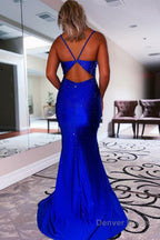 Royal Blue Beading Mermaid Prom Dresses