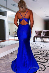 royal blue beading mermaid prom dress