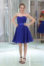 Royal Blue Chiffon Strapless Simple Homecoming Dresses