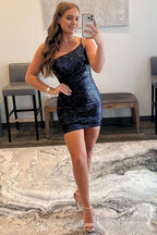 Royal Blue Glitter One Shoulder Tight Homecoming Dresses
