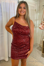 Royal Blue Glitter One Shoulder Tight Homecoming Dresses