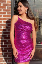 Royal Blue Glitter One Shoulder Tight Homecoming Dresses