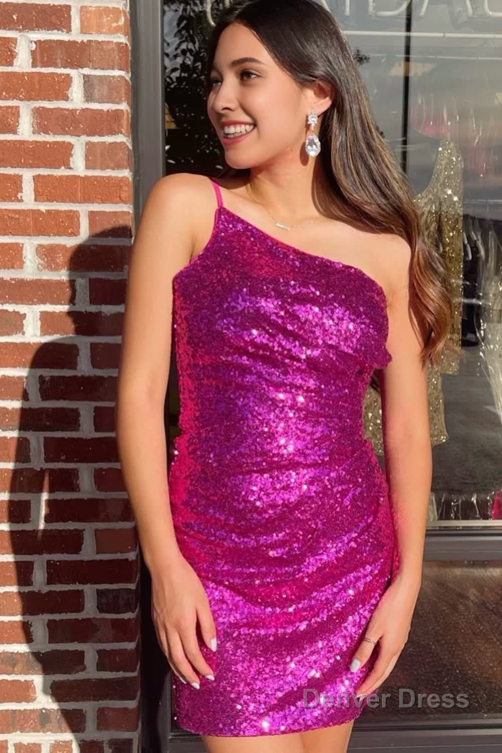 Royal Blue Glitter One Shoulder Tight Homecoming Dresses