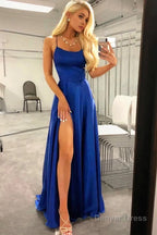 Royal Blue Halter Backless A Line Prom Dresses