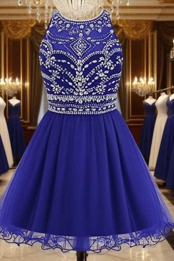 Royal Blue Homecoming Dress , Tulle Beaded Prom Dress, Cute Prom Dresses Main image