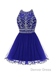 Royal Blue Homecoming Dress , Tulle Beaded Party Dress, Cute Party Dress