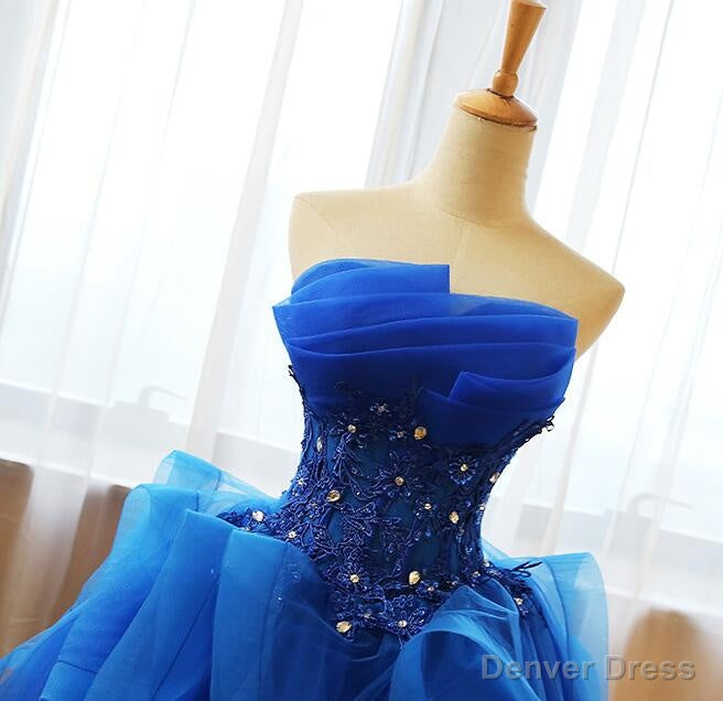 Royal Blue Knee Length Prom Dress with Applique, Short Prom Dresses