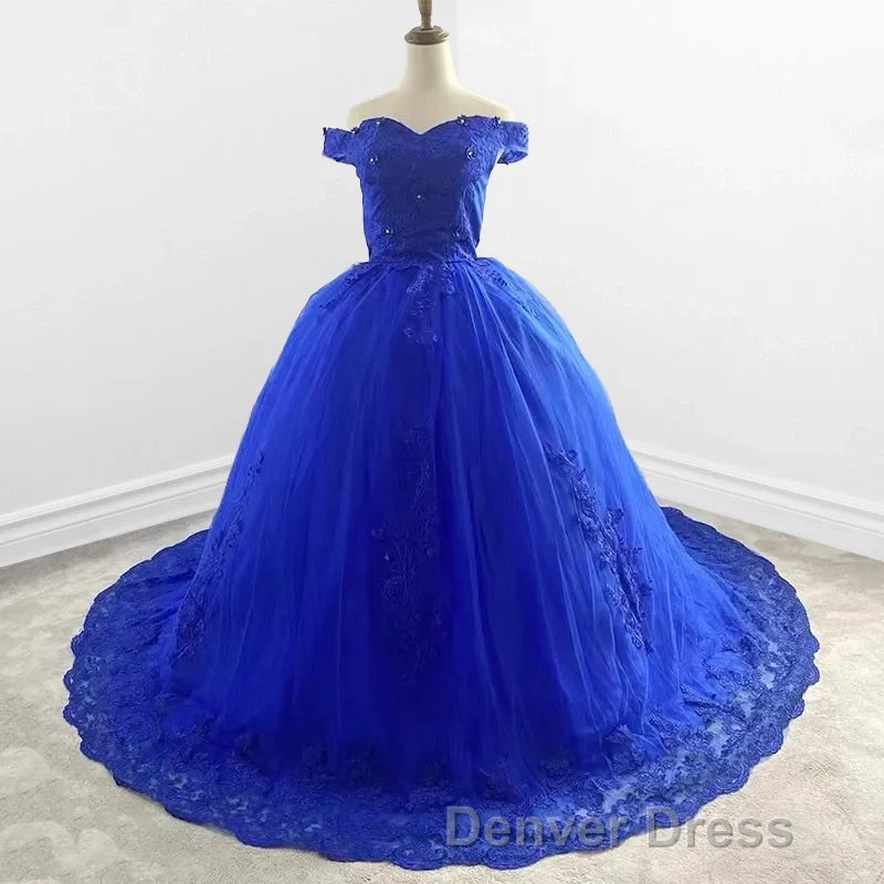 Royal Blue Lace Off the Shoulder Quinceanera Dresses with Flowers Secondary image