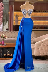 Royal Blue Mermaid Beading See Through Prom Dress
