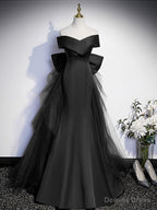 Royal Blue Mermaid Satin Long Prom Dress, Off Shoulder Blue Prom Dresses