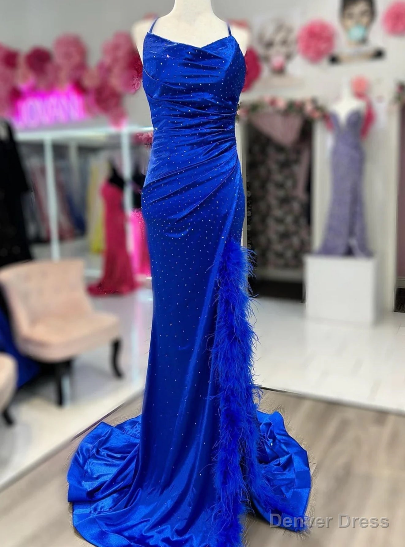 Royal Blue Mermaid Satin Spaghetti Straps Prom Dresses Main image