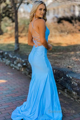 royal blue mermaid simple prom dress