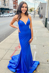 royal blue mermaid simple prom dress